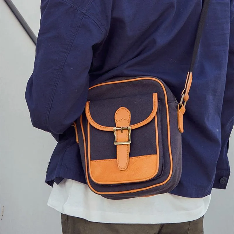 Casual Navy Blue Canvas MENS Vertical SIDE BAG COURIER BAG Vertical MESSENGER BAG FOR MEN