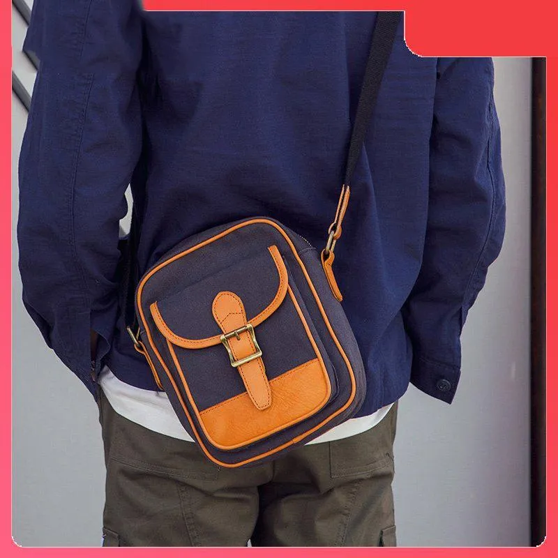 Casual Navy Blue Canvas MENS Vertical SIDE BAG COURIER BAG Vertical MESSENGER BAG FOR MEN