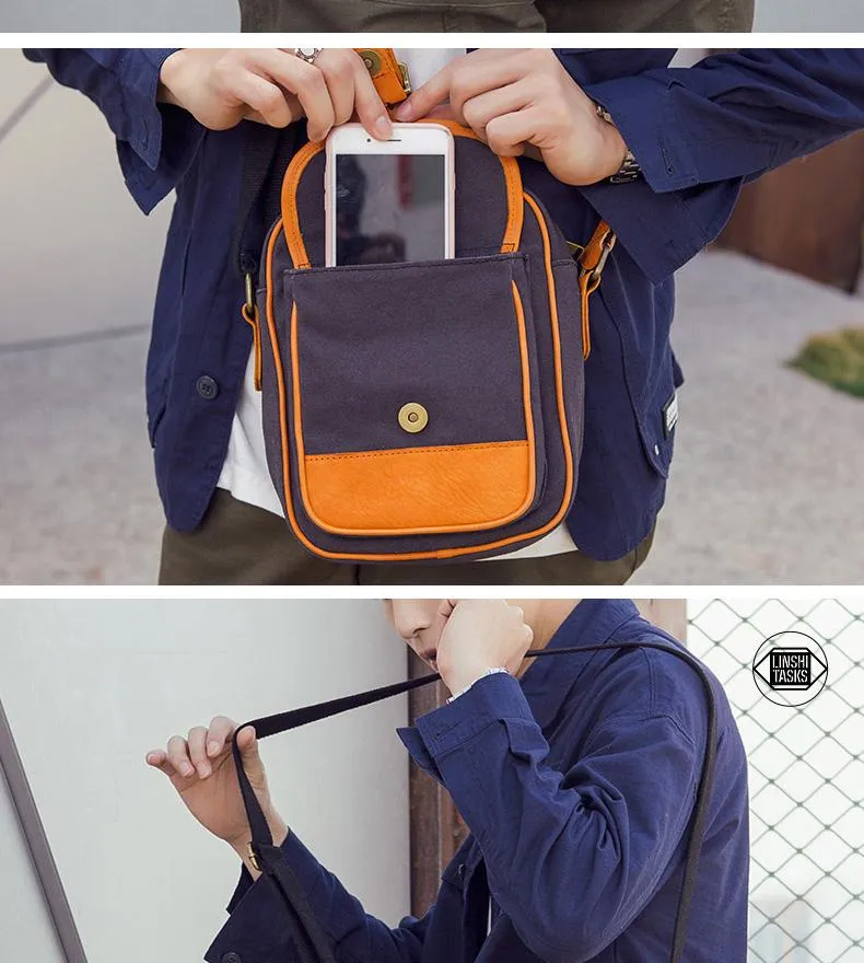 Casual Navy Blue Canvas MENS Vertical SIDE BAG COURIER BAG Vertical MESSENGER BAG FOR MEN