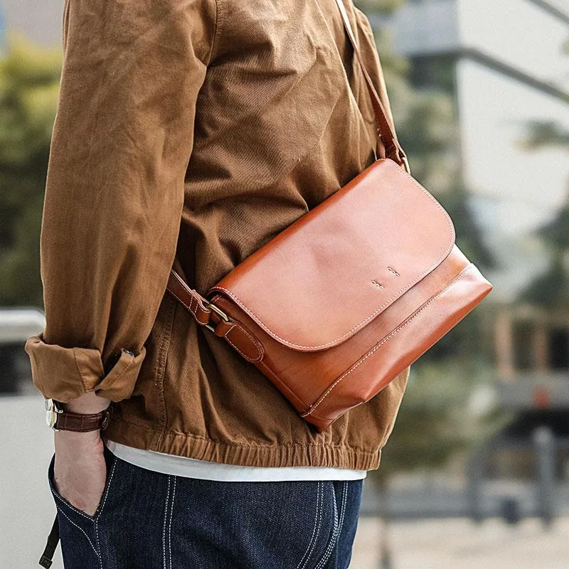 Casual Small Leather Mens Black Side Bag Brown Postman Bag Messenger Bag For Men