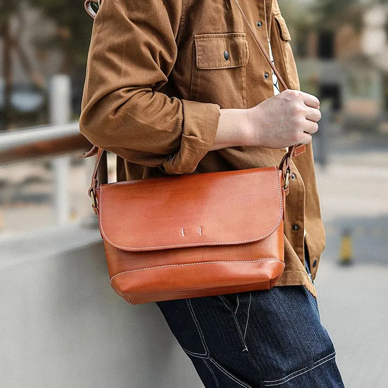 Casual Small Leather Mens Black Side Bag Brown Postman Bag Messenger Bag For Men