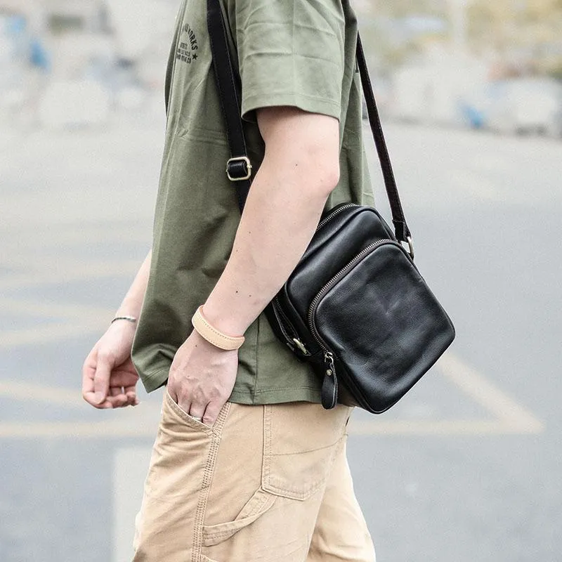 Casual Small Leather Mens Black Side Bags Small Vertical Postman Bag Messenger Bags For Men