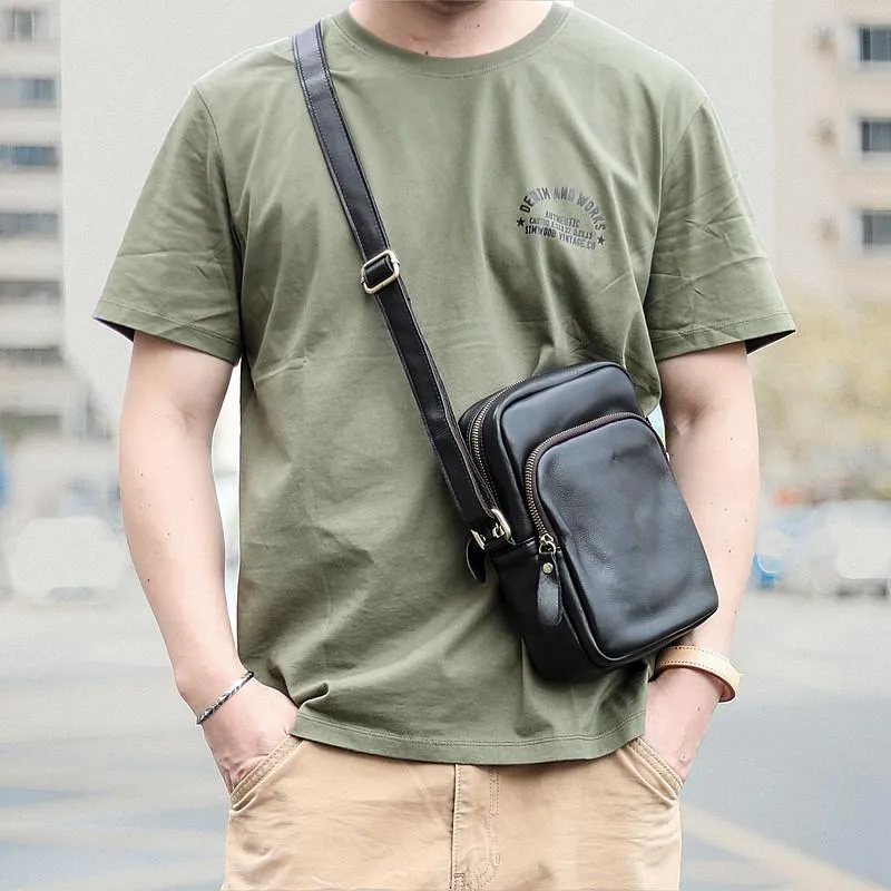 Casual Small Leather Mens Black Side Bags Small Vertical Postman Bag Messenger Bags For Men