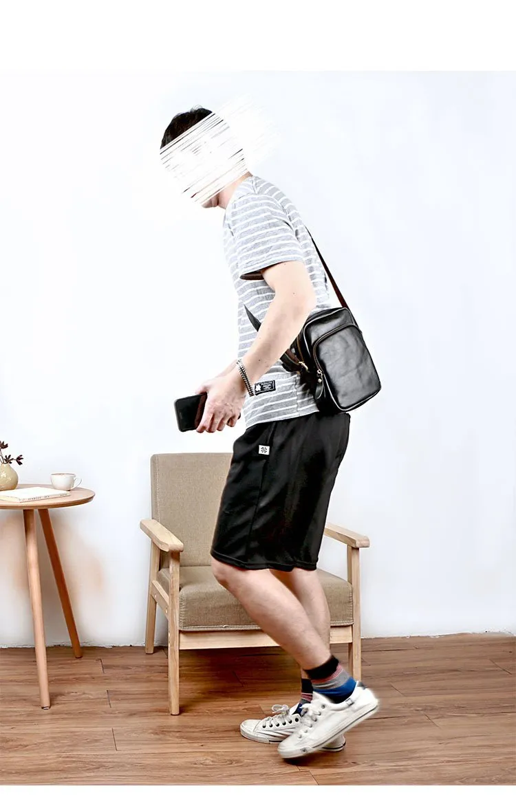 Casual Small Leather Mens Black Side Bags Small Vertical Postman Bag Messenger Bags For Men
