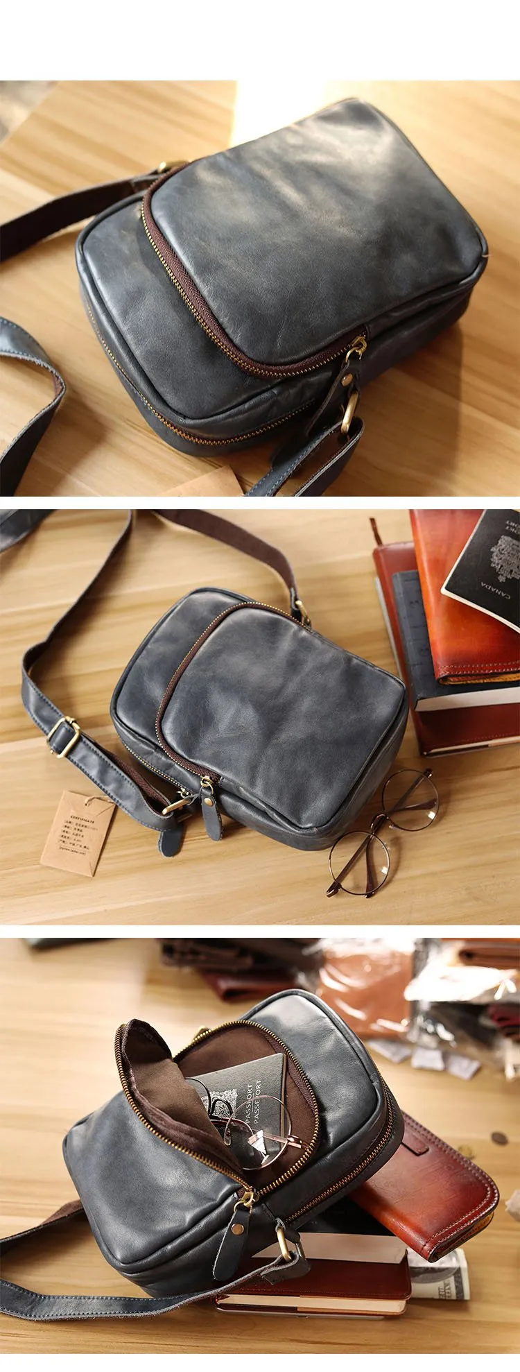 Casual Small Leather Mens Black Side Bags Small Vertical Postman Bag Messenger Bags For Men