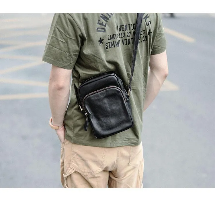 Casual Small Leather Mens Black Side Bags Small Vertical Postman Bag Messenger Bags For Men