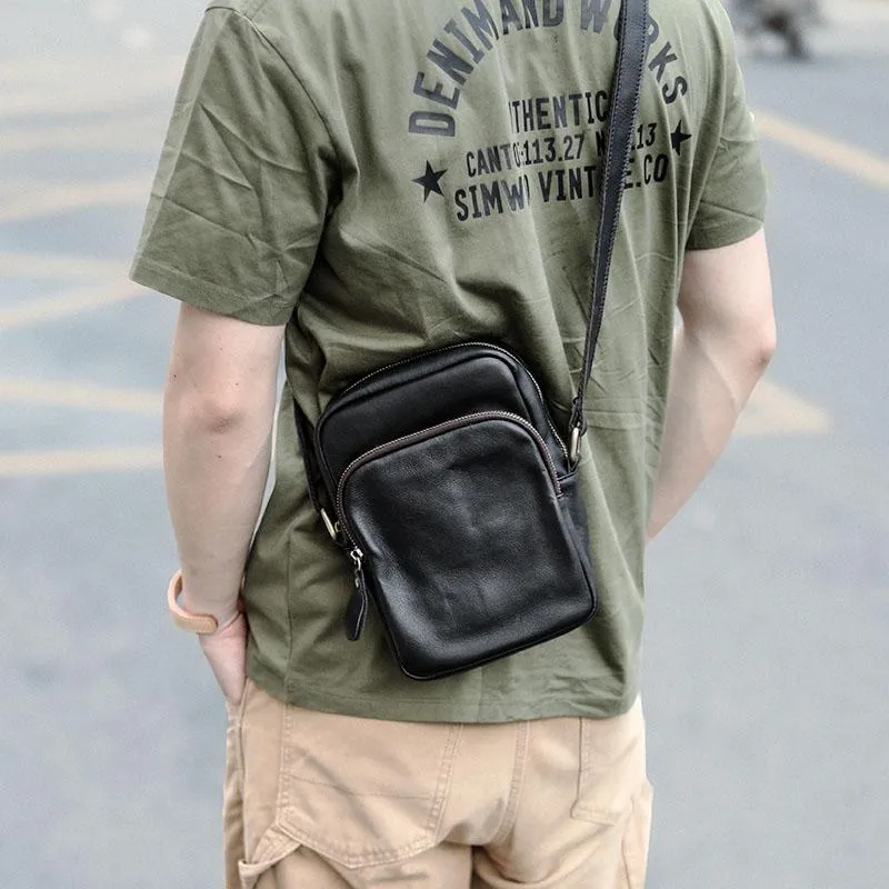Casual Small Leather Mens Black Side Bags Small Vertical Postman Bag Messenger Bags For Men