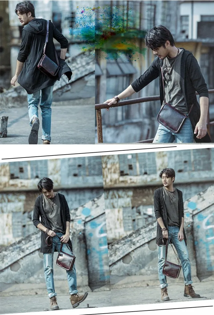 Casual Small Leather Mens Blue Side Bag Postman Bag Blue Messenger Bag For Men