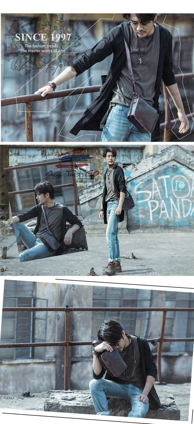 Casual Small Leather Mens Blue Side Bag Postman Bag Blue Messenger Bag For Men
