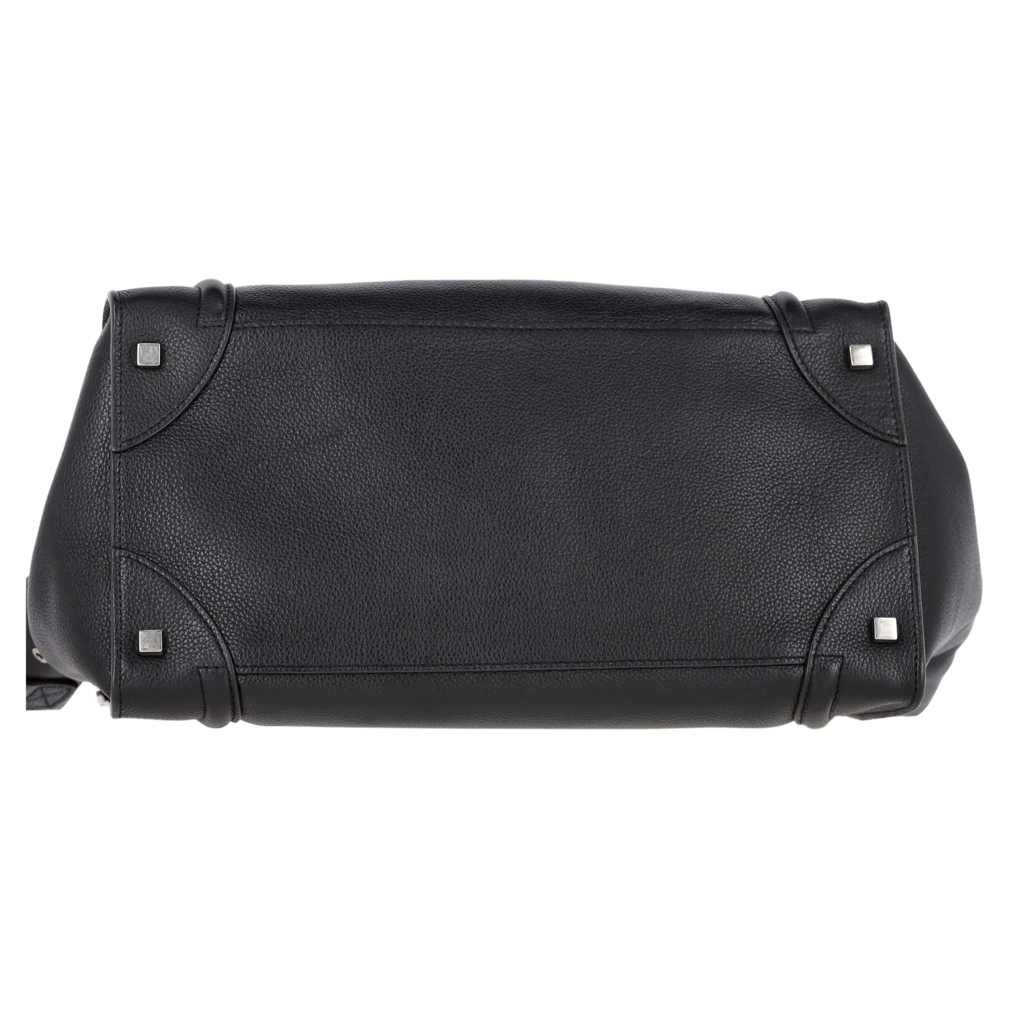 Celine Mini Grained Luggage Tote in Black Leather