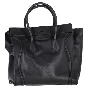 Celine Mini Grained Luggage Tote in Black Leather