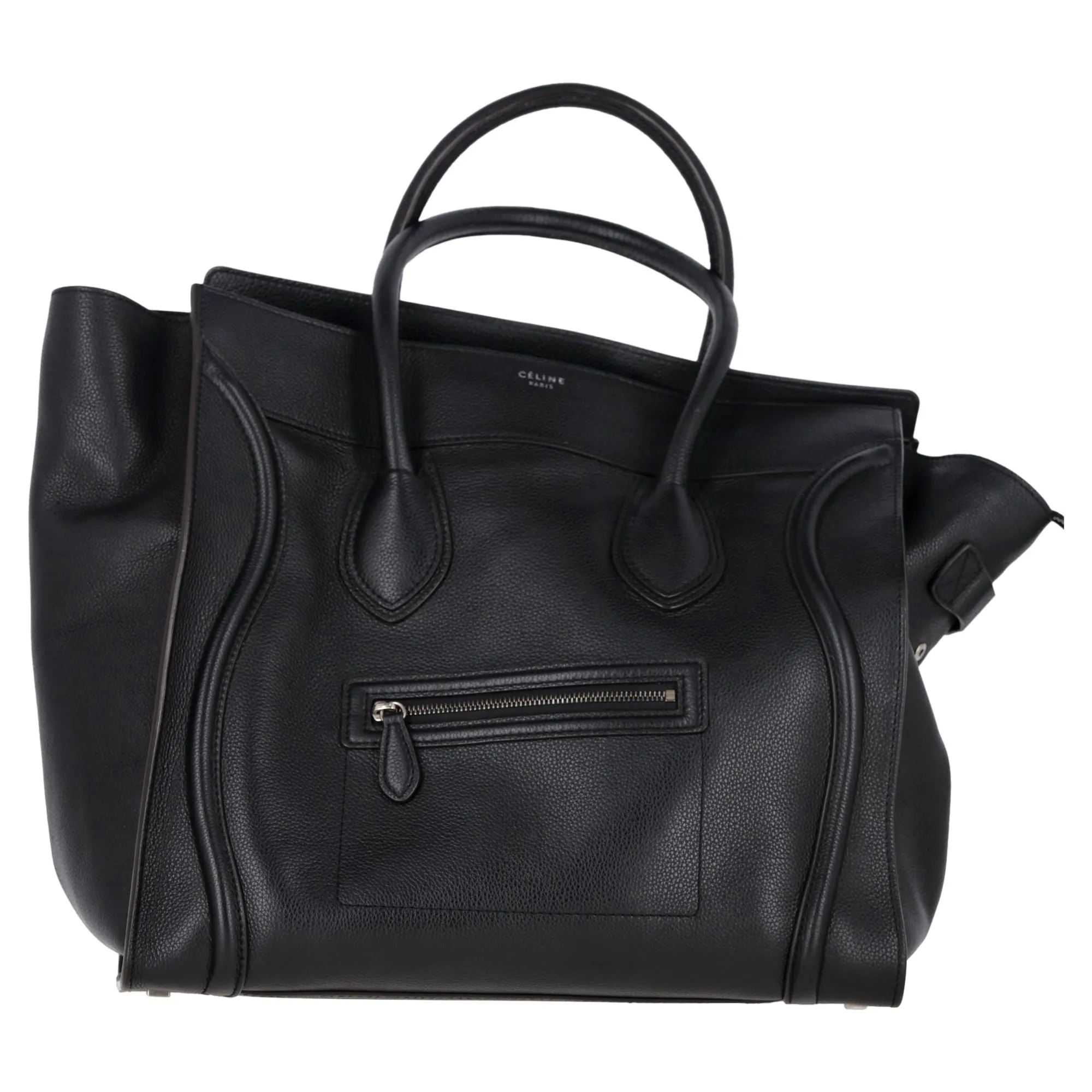 Celine Mini Grained Luggage Tote in Black Leather