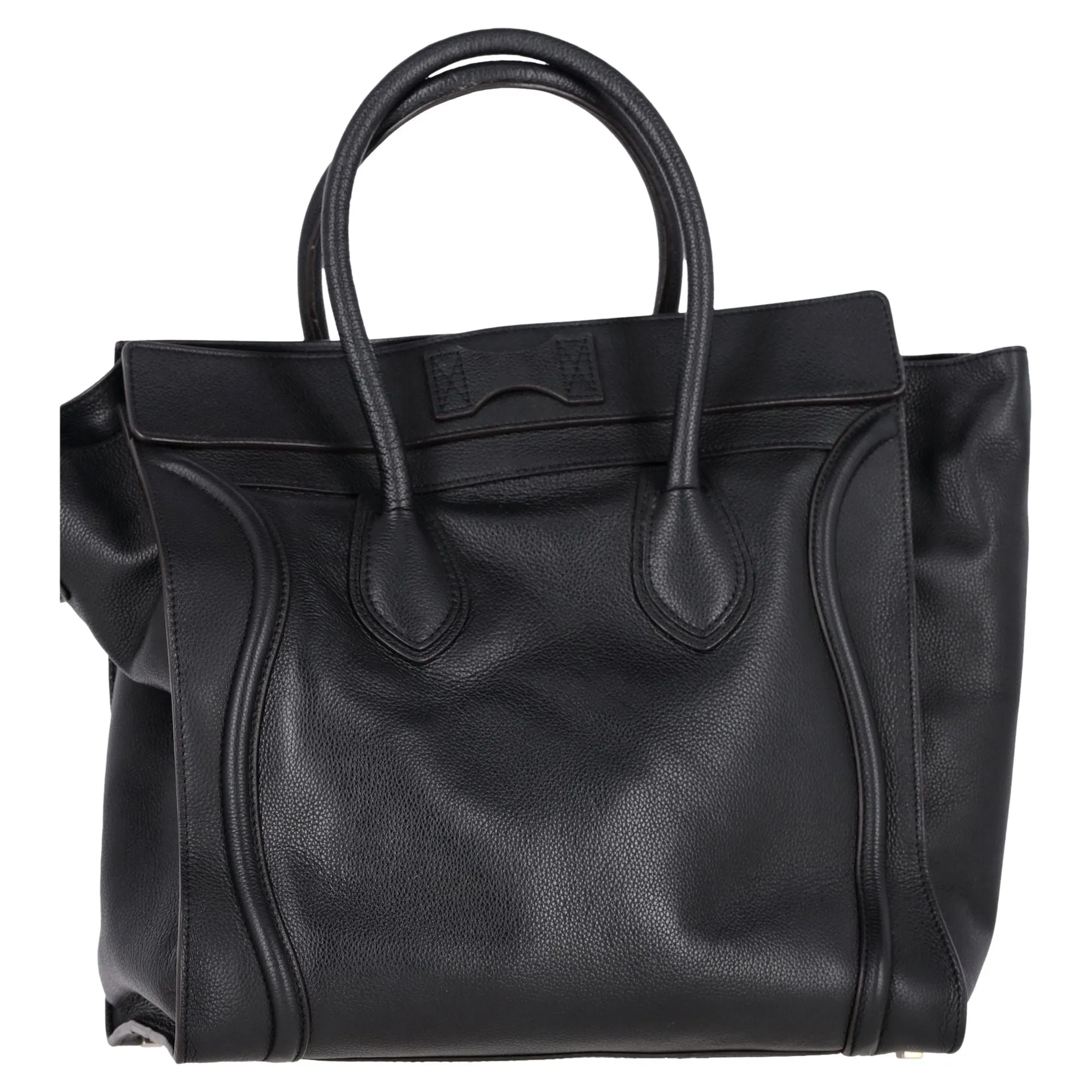 Celine Mini Grained Luggage Tote in Black Leather