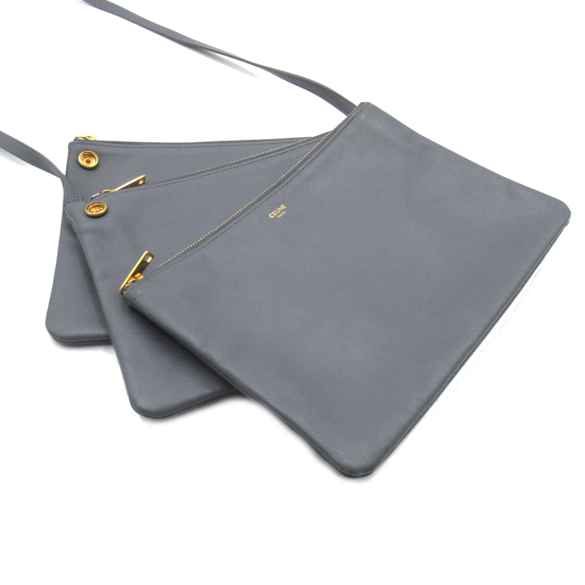 Celine Trio Shoulder Bag Gray leather S-AT-3168