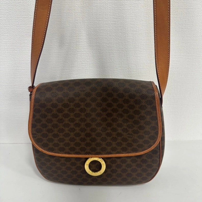 Celine Macadam Brown Leather Crossbody Bag Medium