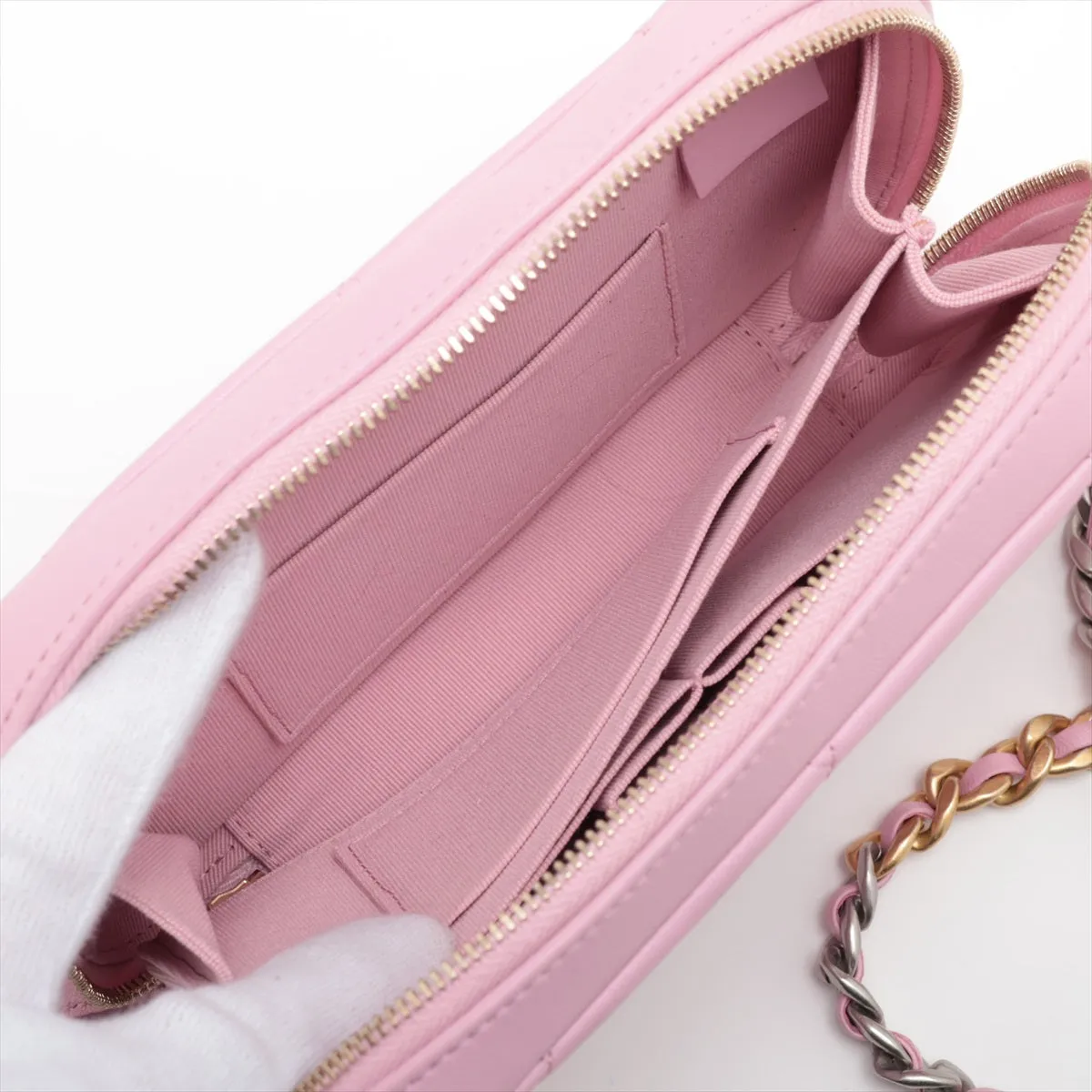 Chanel 19  Chain Shoulder Bag Pink G x Silver Gold AP2728