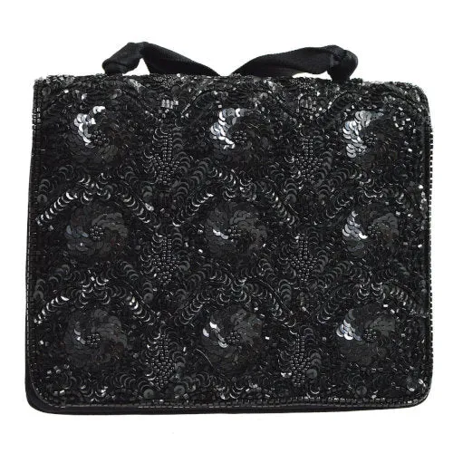 CHANEL 1994-1996 Sequins CC Cross Body Shoulder Bag Black AK35552h