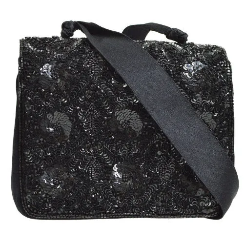 CHANEL 1994-1996 Sequins CC Cross Body Shoulder Bag Black AK35552h