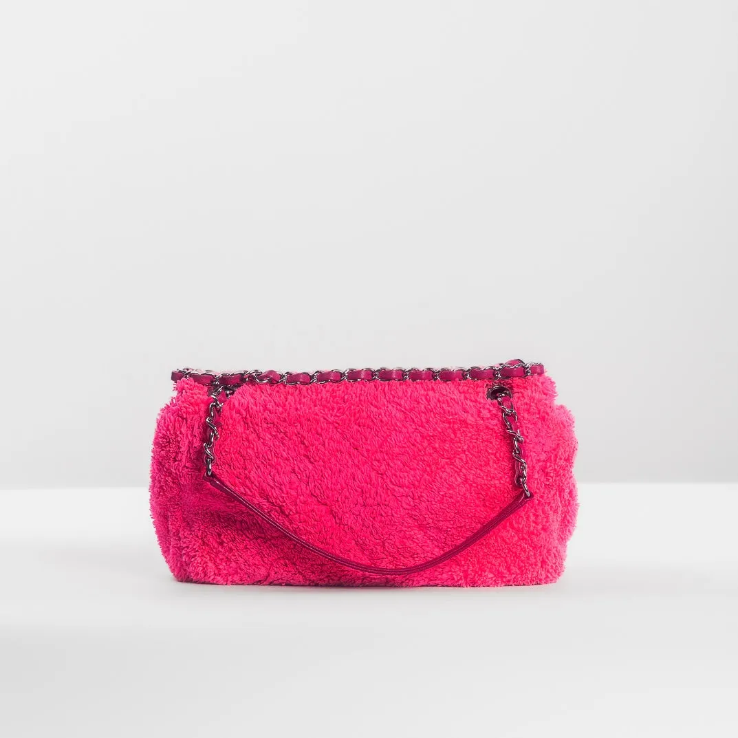 CHANEL - BAG COCO BEACH MEDIUM QUILTED FLAP FUCHSIA TERRY CLOTH TIMELESS