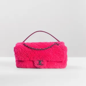 CHANEL - BAG COCO BEACH MEDIUM QUILTED FLAP FUCHSIA TERRY CLOTH TIMELESS