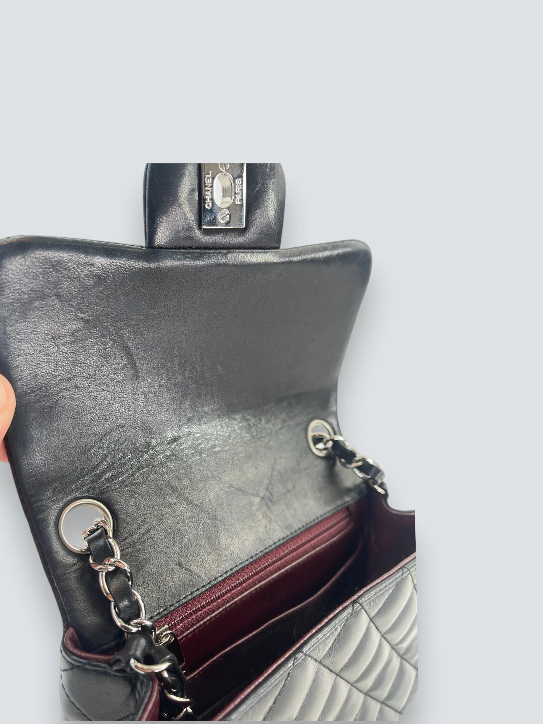 Chanel Black Lambskin Leather Mini Square Flap