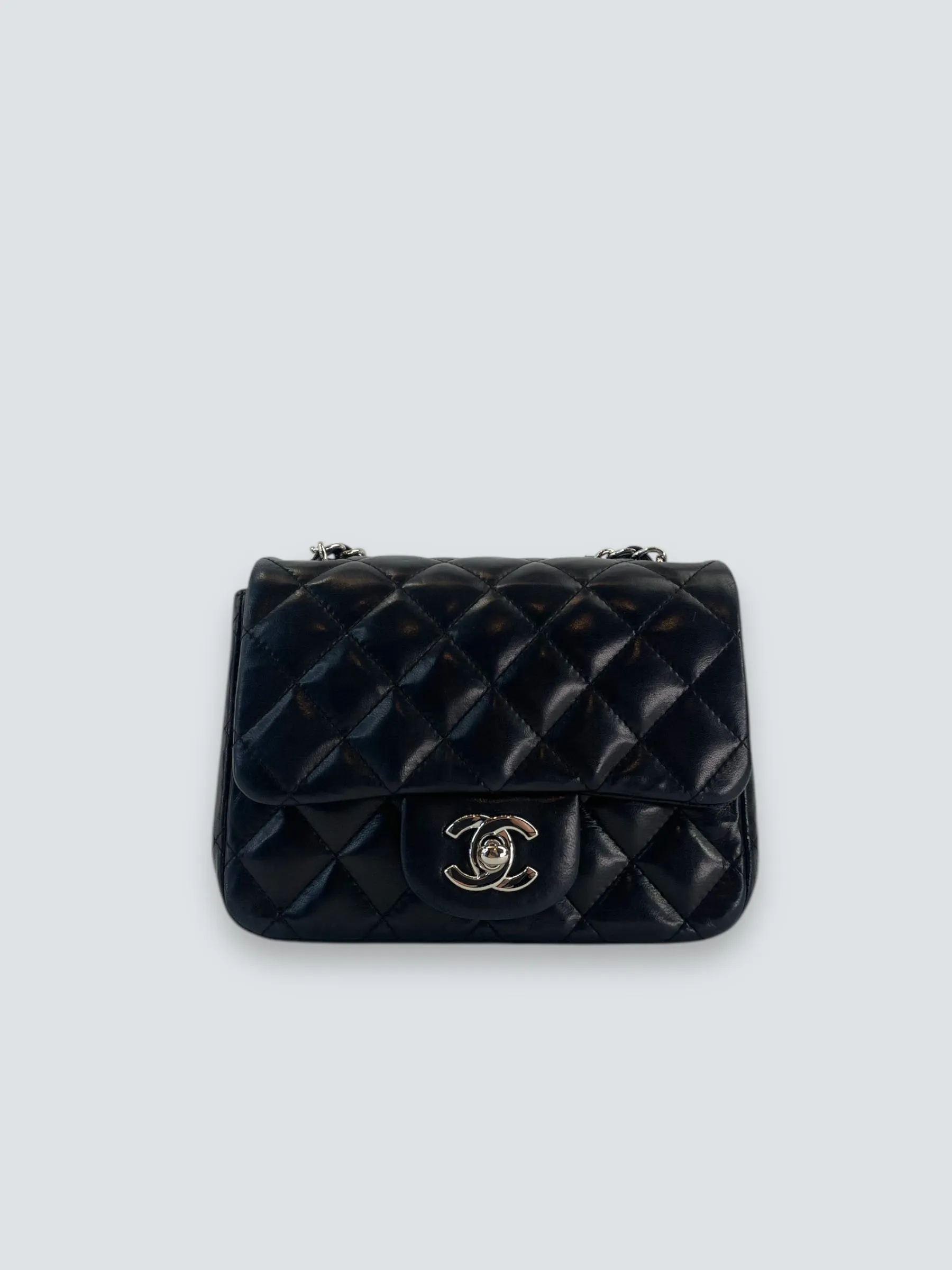 Chanel Black Lambskin Leather Mini Square Flap