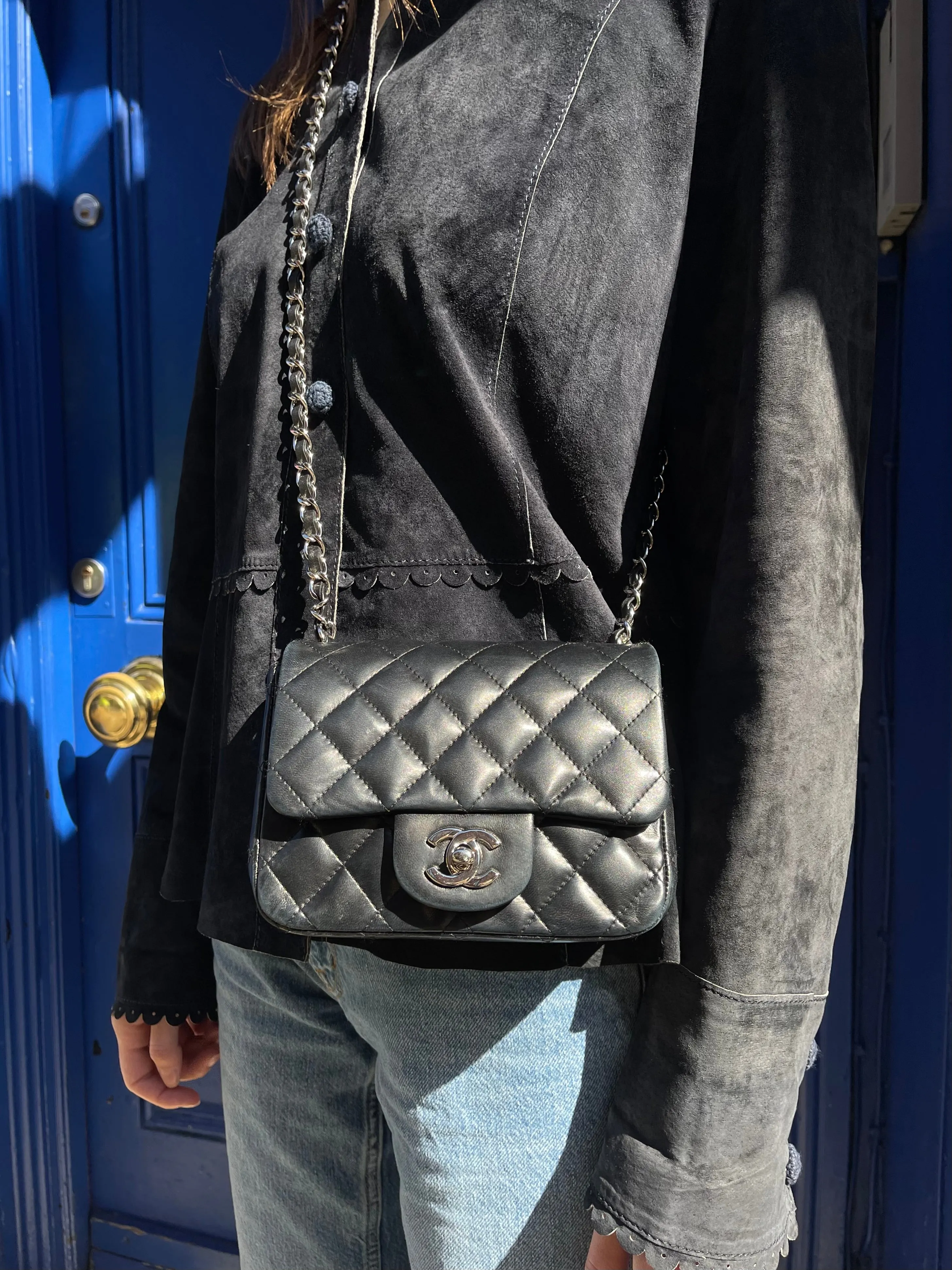 Chanel Black Lambskin Leather Mini Square Flap