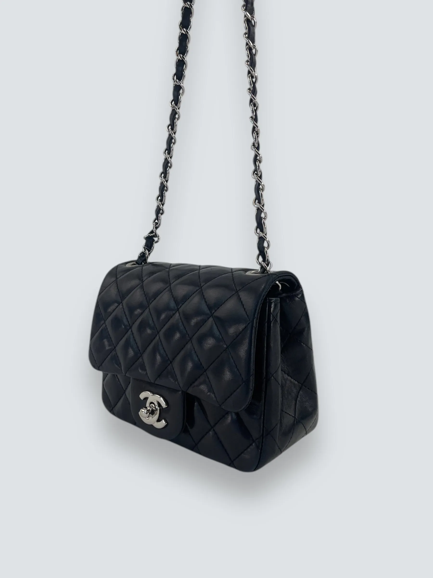 Chanel Black Lambskin Leather Mini Square Flap