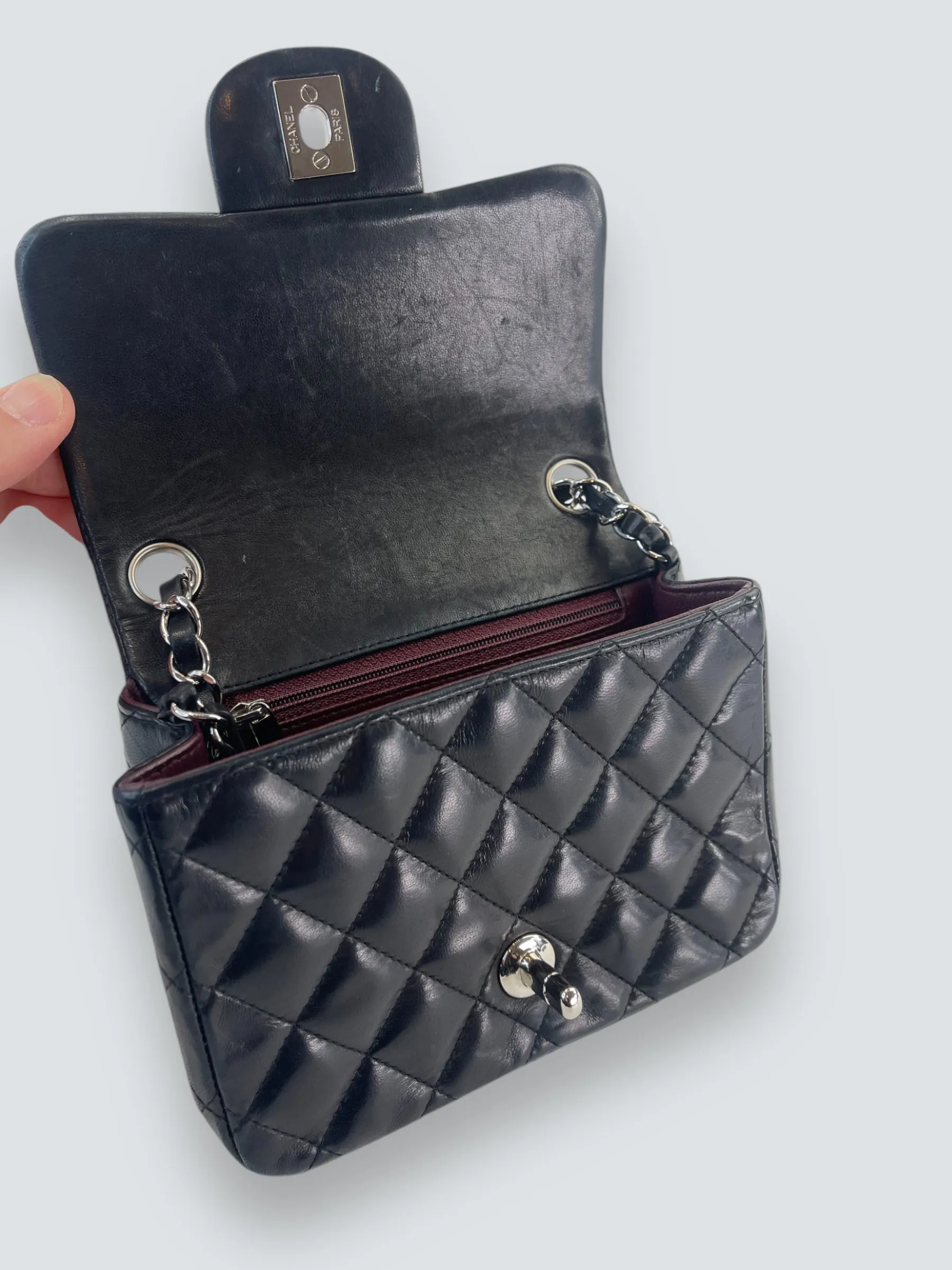Chanel Black Lambskin Leather Mini Square Flap