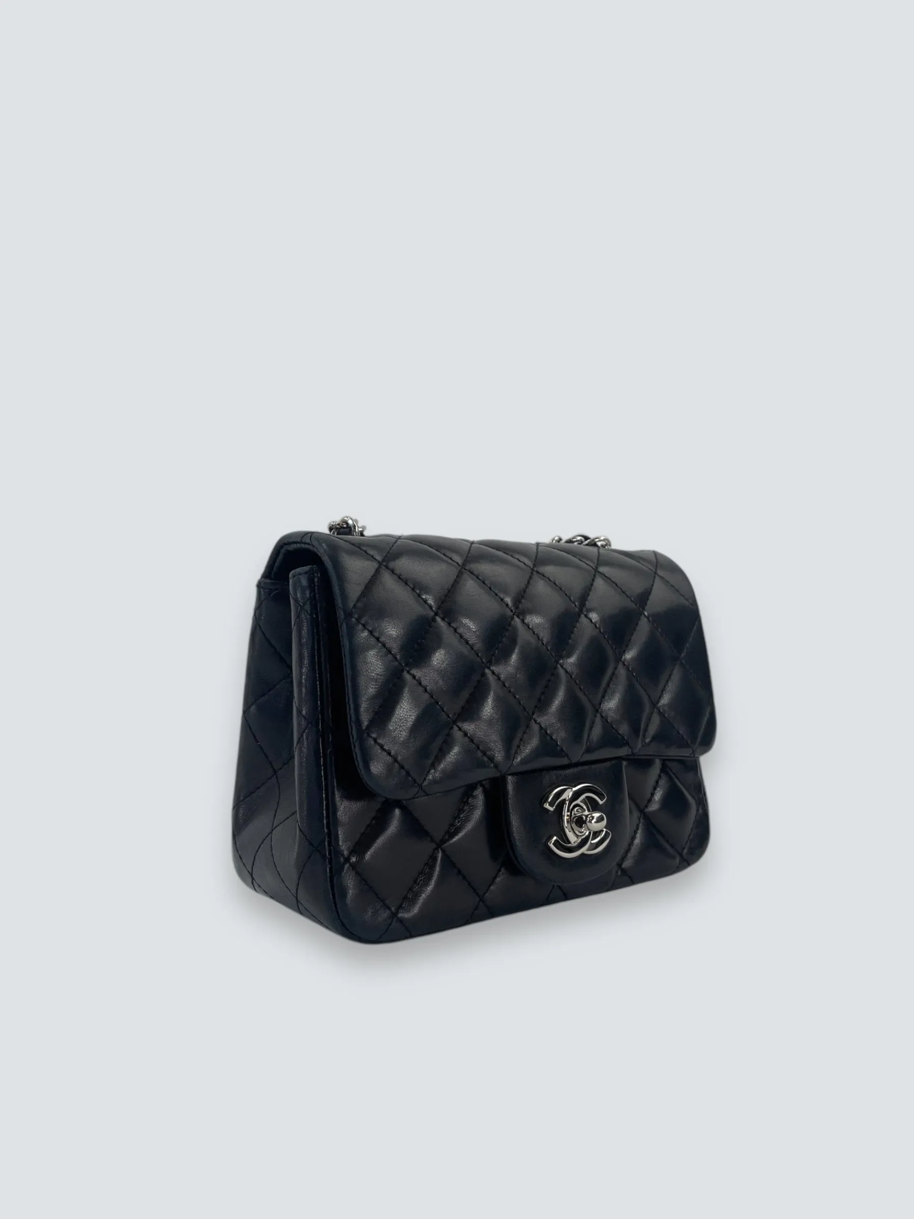 Chanel Black Lambskin Leather Mini Square Flap