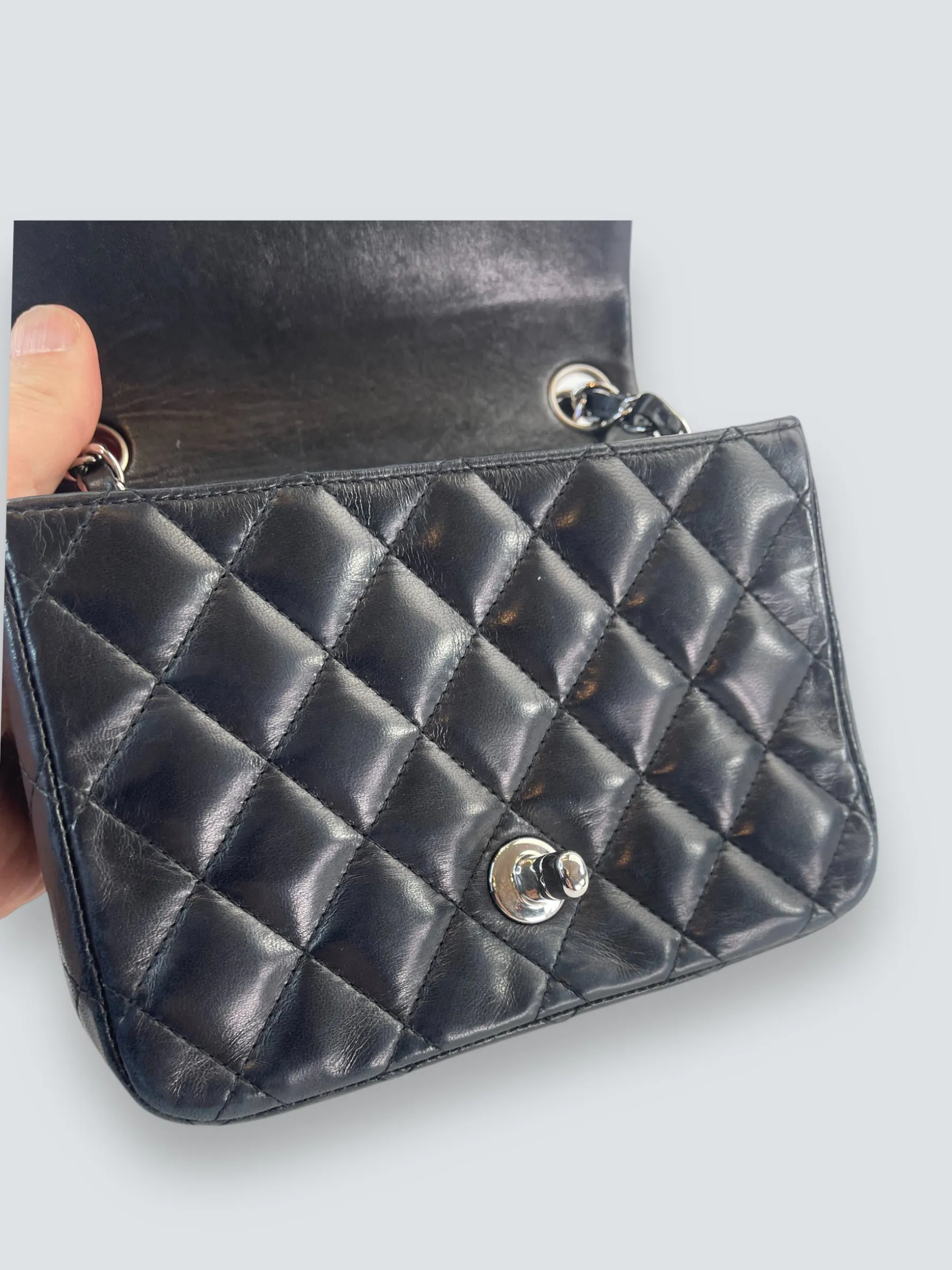 Chanel Black Lambskin Leather Mini Square Flap
