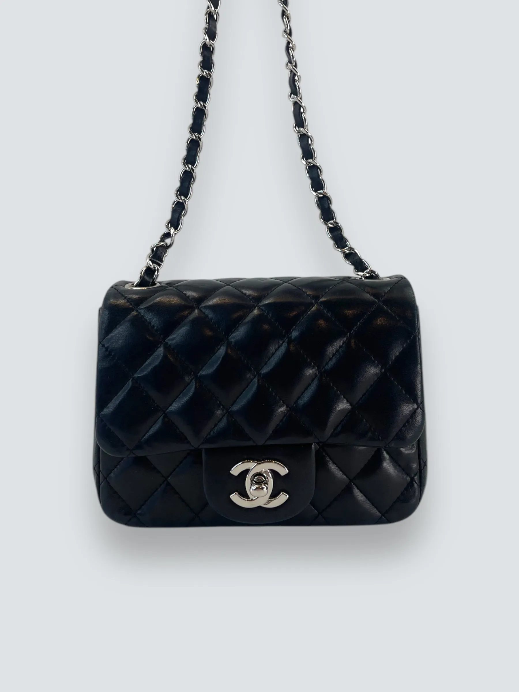 Chanel Black Lambskin Leather Mini Square Flap