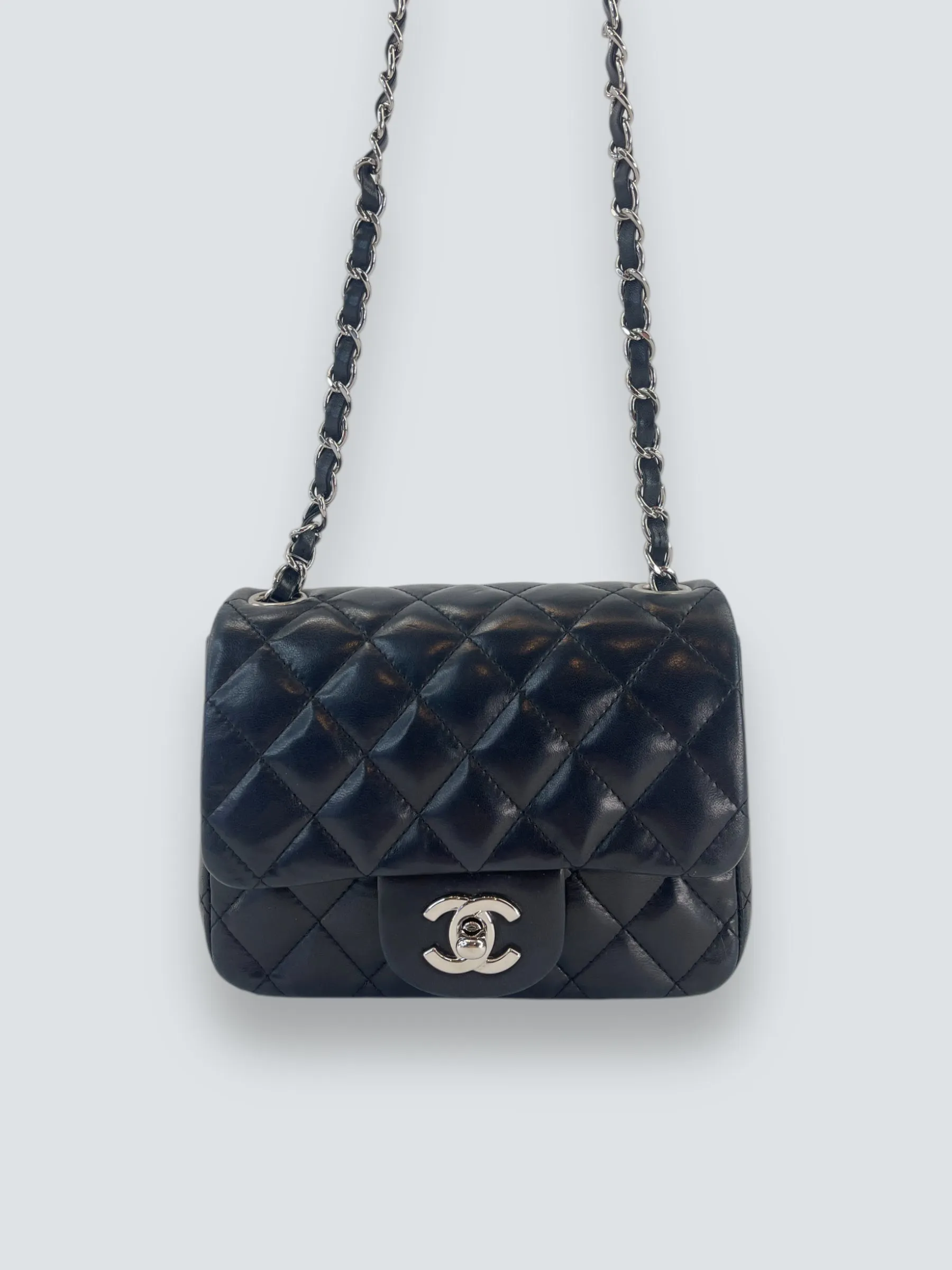 Chanel Black Lambskin Leather Mini Square Flap