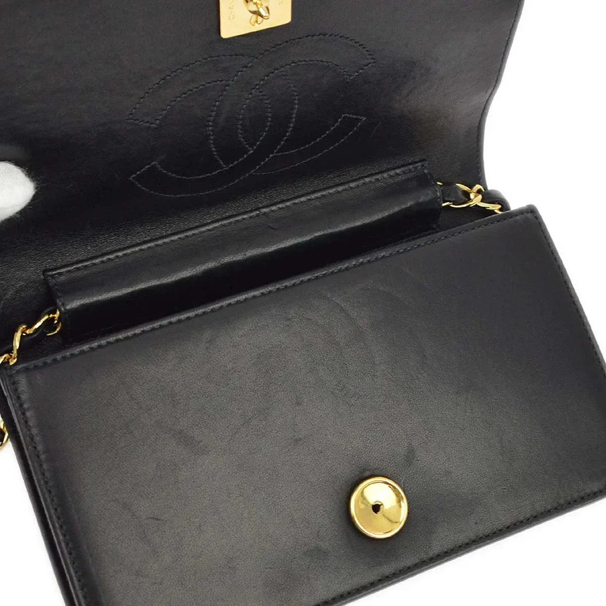 Chanel Black Lambskin Pushlock Mini Full Flap Shoulder Bag