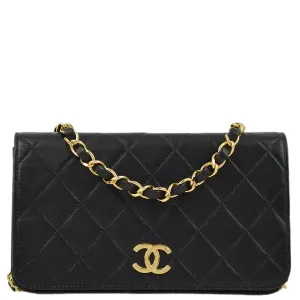 Chanel Black Lambskin Pushlock Mini Full Flap Shoulder Bag