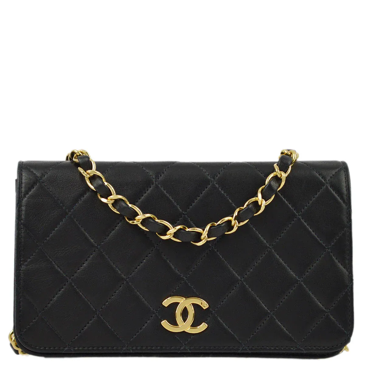 Chanel Black Lambskin Pushlock Mini Full Flap Shoulder Bag