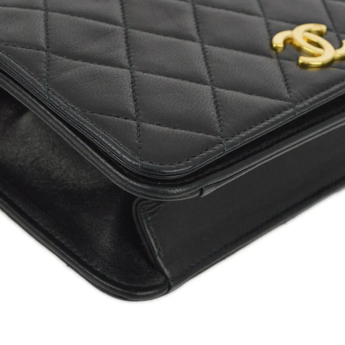 Chanel Black Lambskin Pushlock Mini Full Flap Shoulder Bag