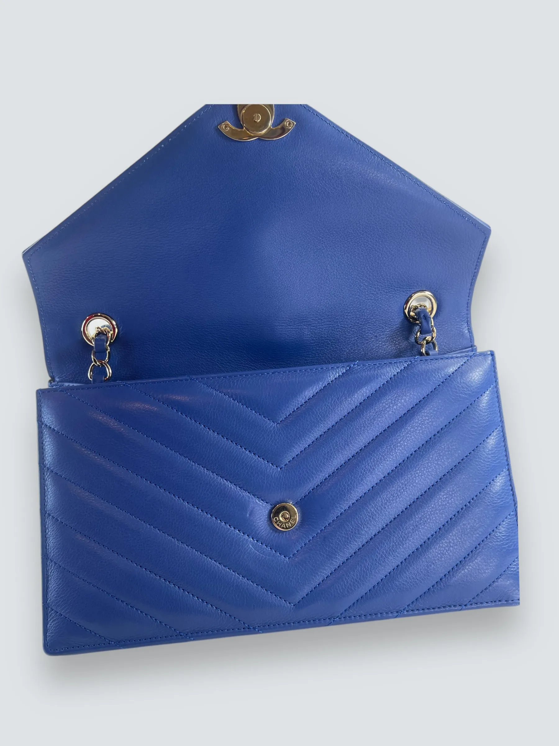 Chanel Blue Lambskin Leather Envelope Flap