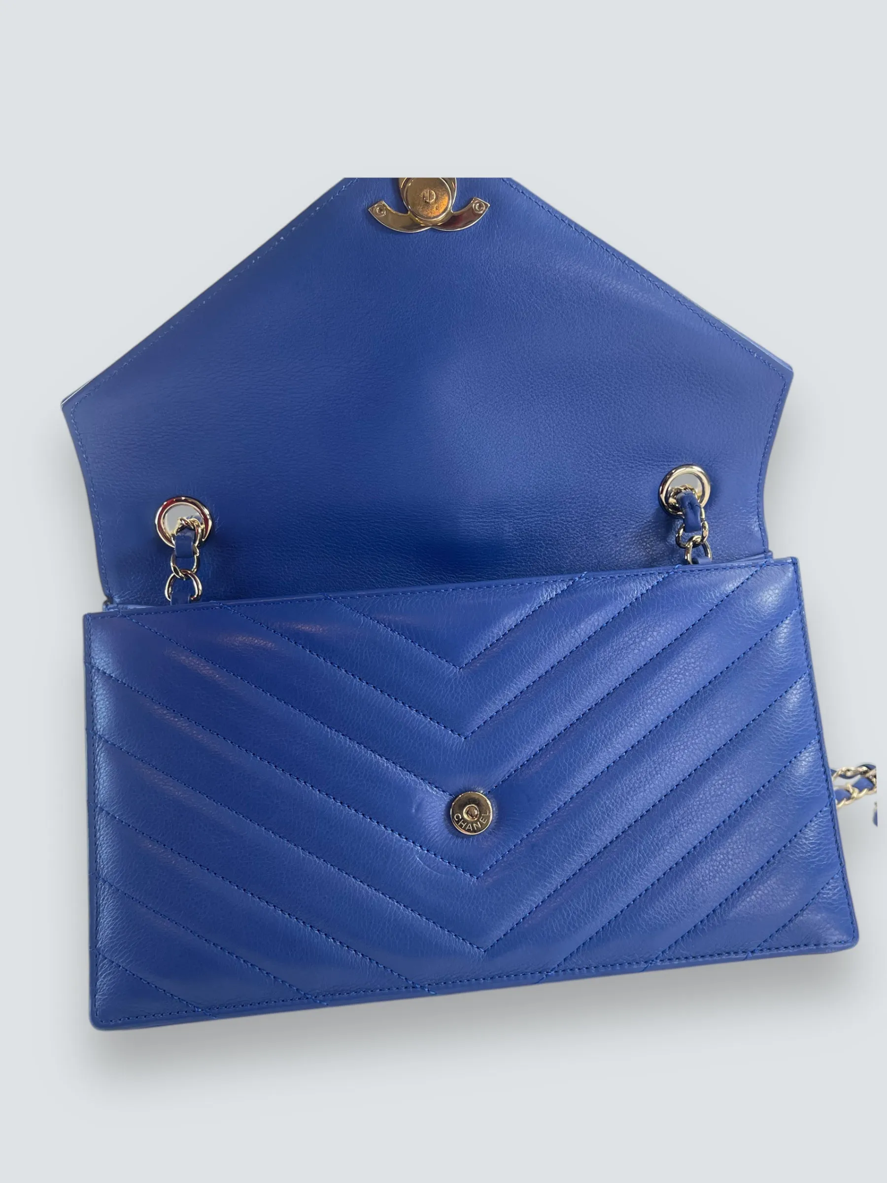 Chanel Blue Lambskin Leather Envelope Flap