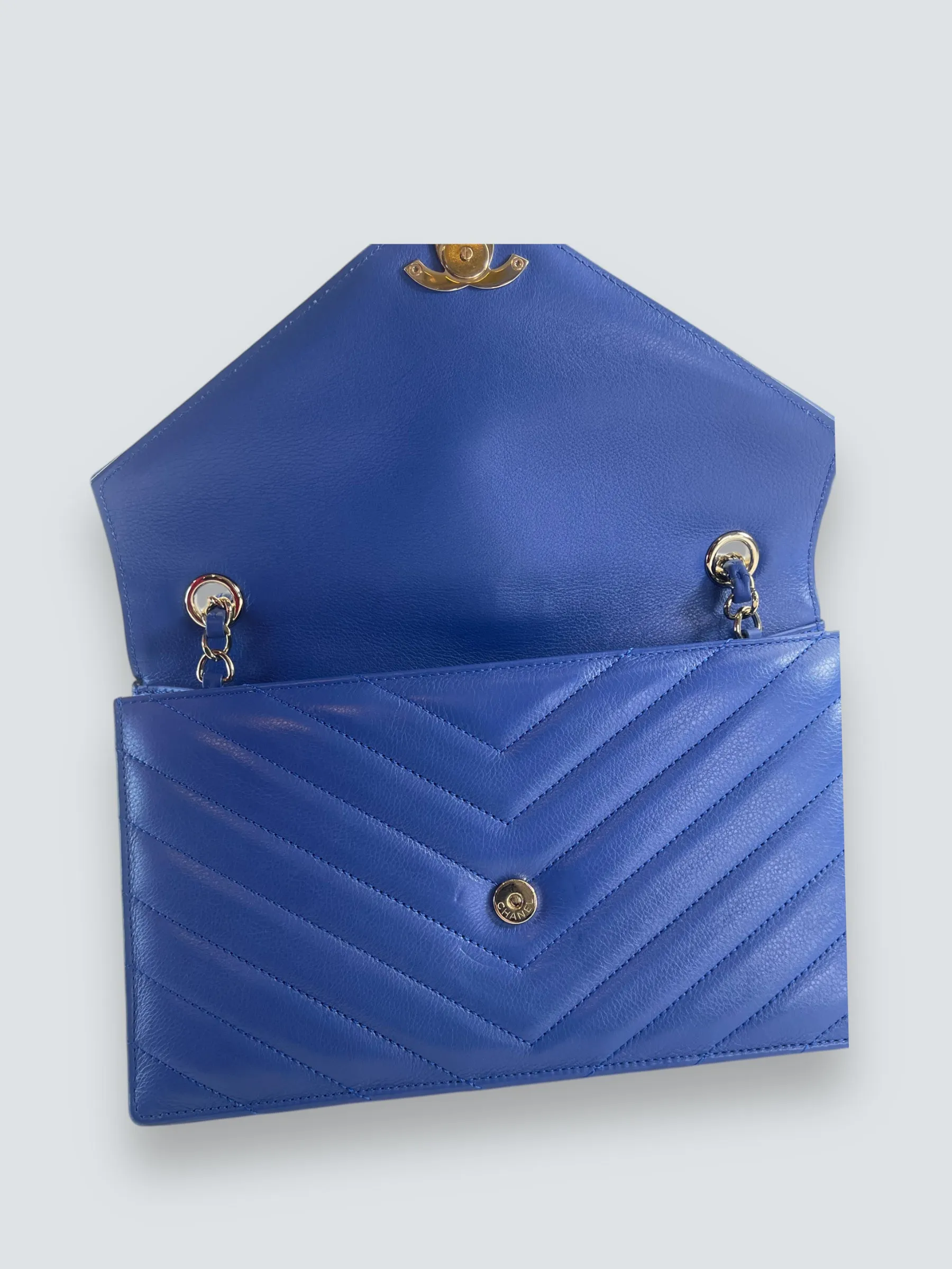 Chanel Blue Lambskin Leather Envelope Flap