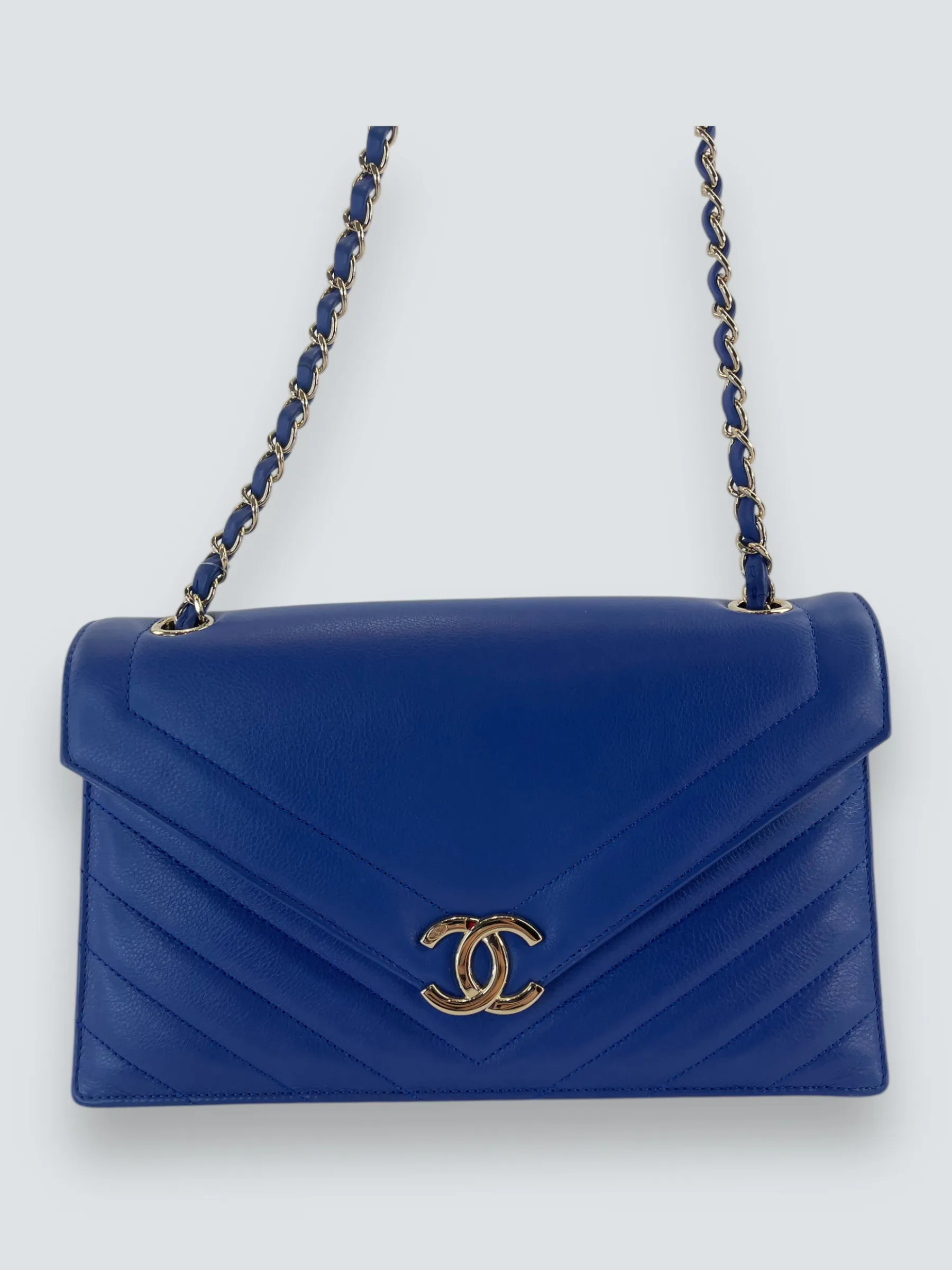 Chanel Blue Lambskin Leather Envelope Flap