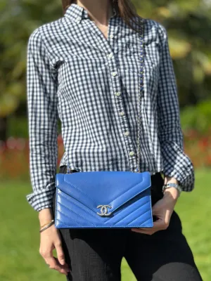 Chanel Blue Lambskin Leather Envelope Flap