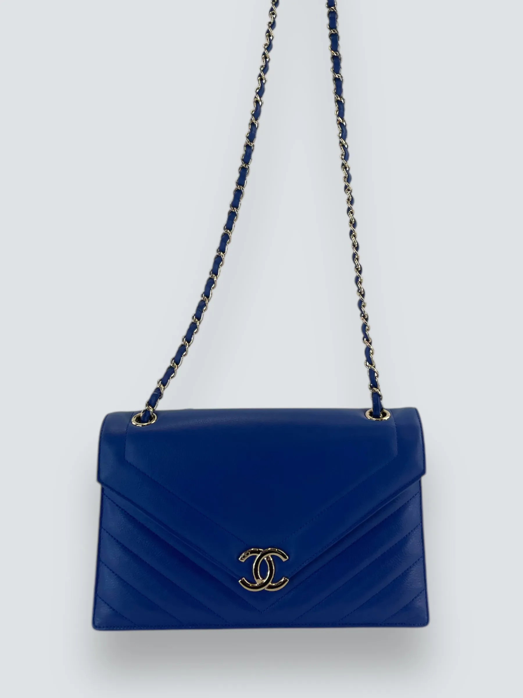 Chanel Blue Lambskin Leather Envelope Flap