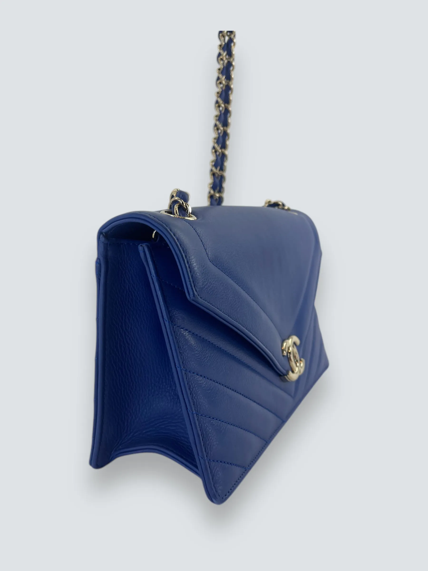 Chanel Blue Lambskin Leather Envelope Flap