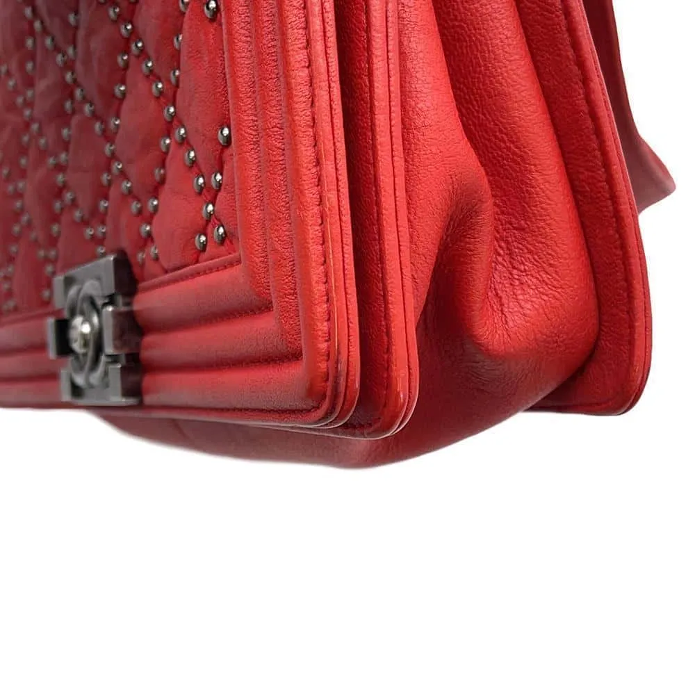 CHANEL Boy Chanel ChainShoulder Studded Red A67086 Vintage calf Size 25