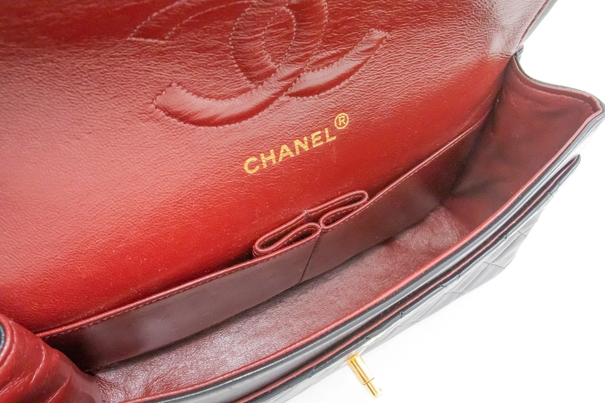 CHANEL Classic Double Flap 10" Chain Shoulder Bag Black Lambskin k60