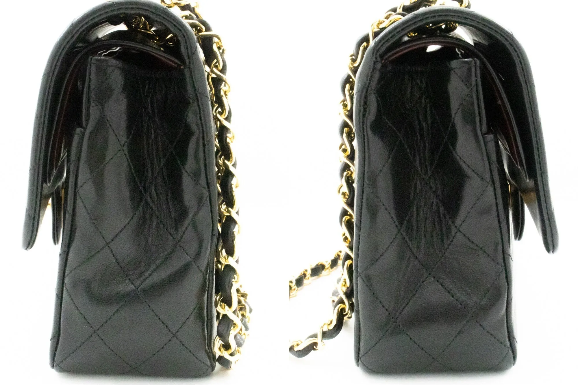 CHANEL Classic Double Flap 10" Chain Shoulder Bag Black Lambskin k60