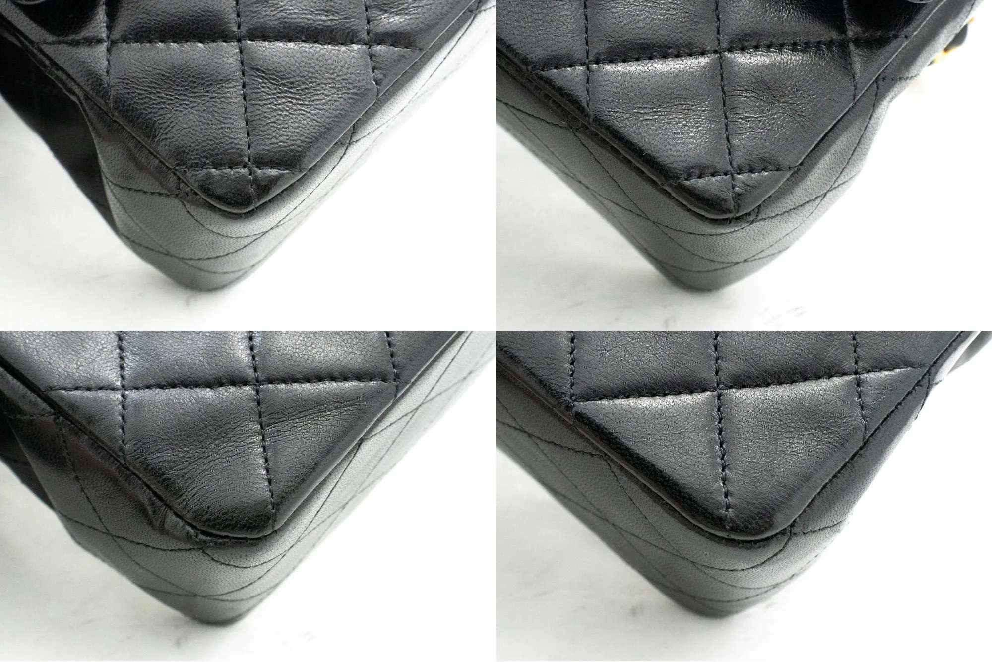 CHANEL Classic Double Flap 10" Chain Shoulder Bag Black Lambskin k60