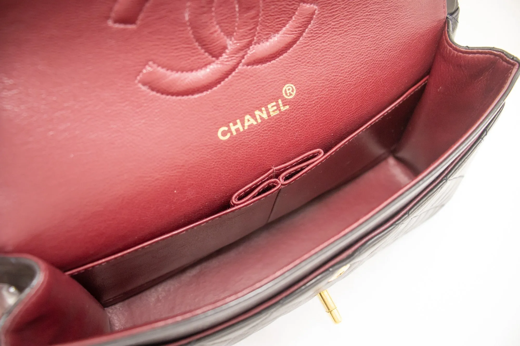 CHANEL Classic Double Flap 10" Chain Shoulder Bag Black Lambskin k71