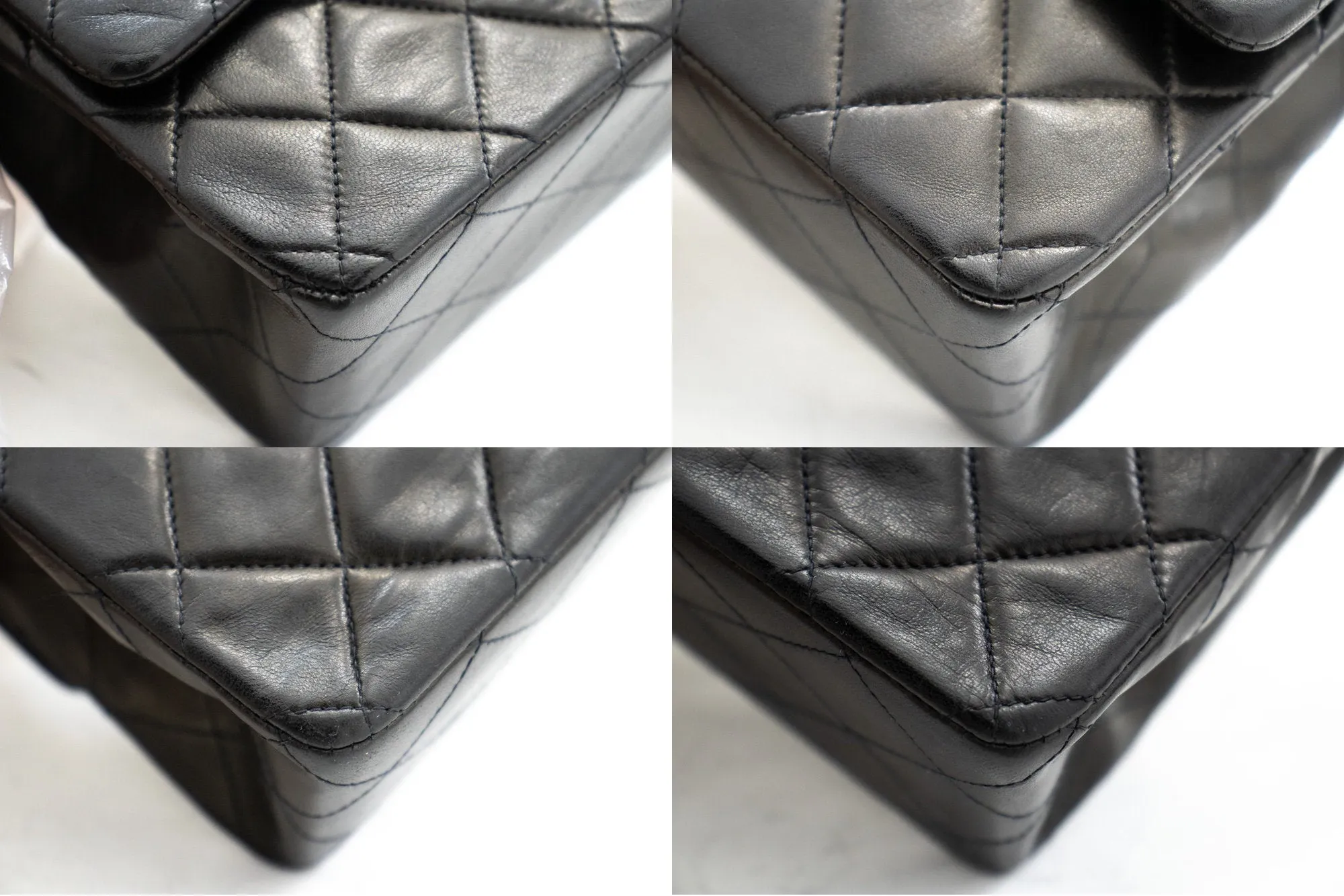 CHANEL Classic Double Flap 10" Chain Shoulder Bag Black Lambskin k71